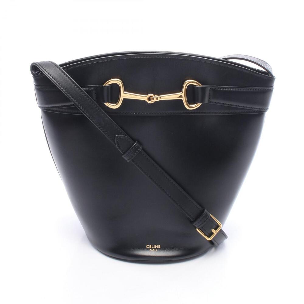 Celine Cress Bucket Shoulder Bag Leather Black